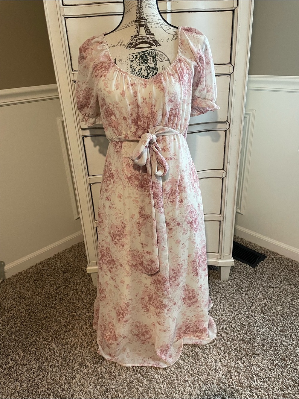 Hayden Los Angeles Floral Tie-Waist Maxi Dress in Blush Pink, Size S